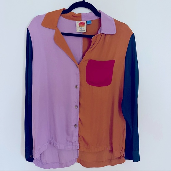 Farm Rio Colorblock Anthropologie Button Down Top - Picture 3 of 12